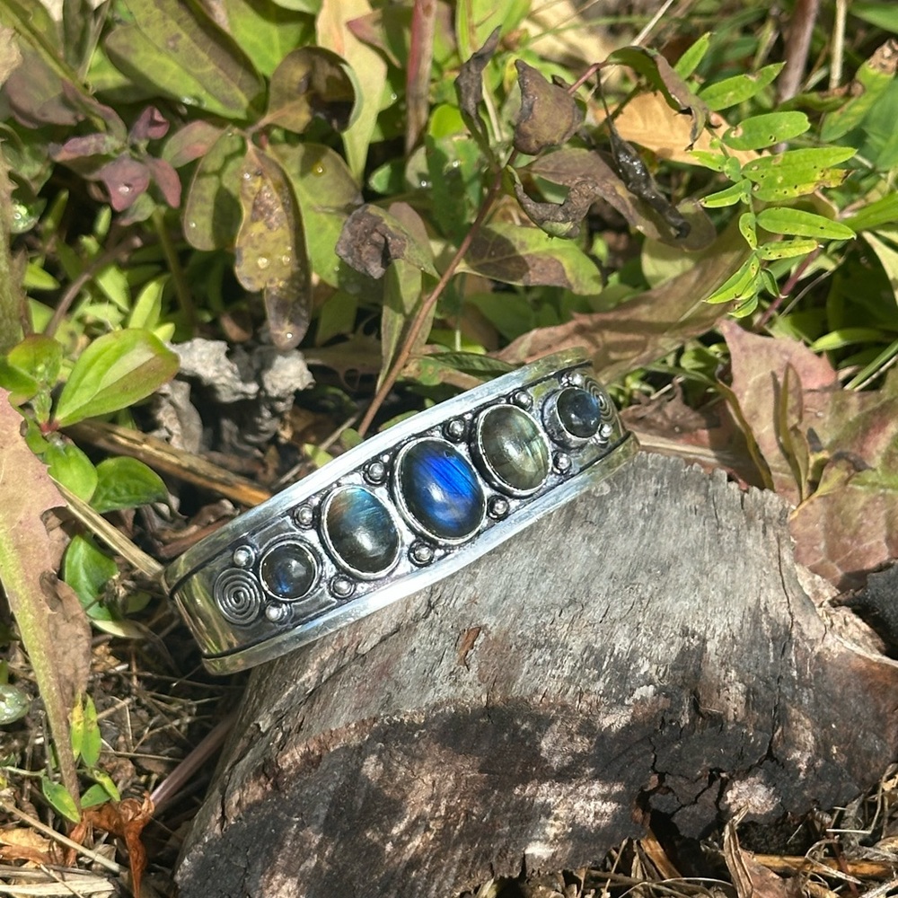 B Sterling Silver Plated Labradorite Bangle